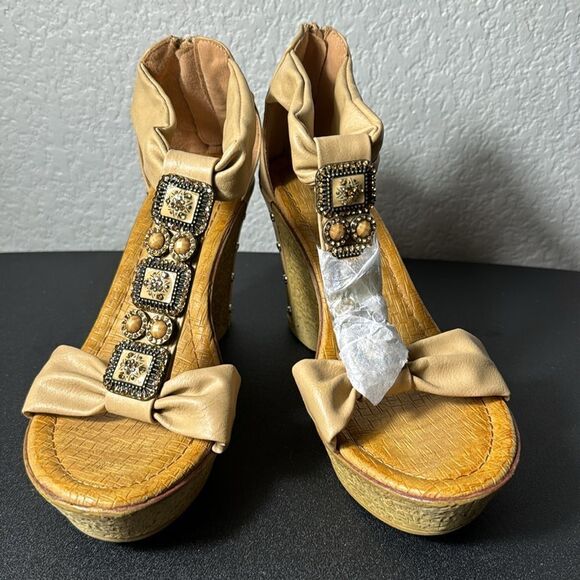 PATRIZIA TAN WEDGE SANDAL (NEW WITHOUT TAG) SIZE 39 (8) - Picture 7 of 7